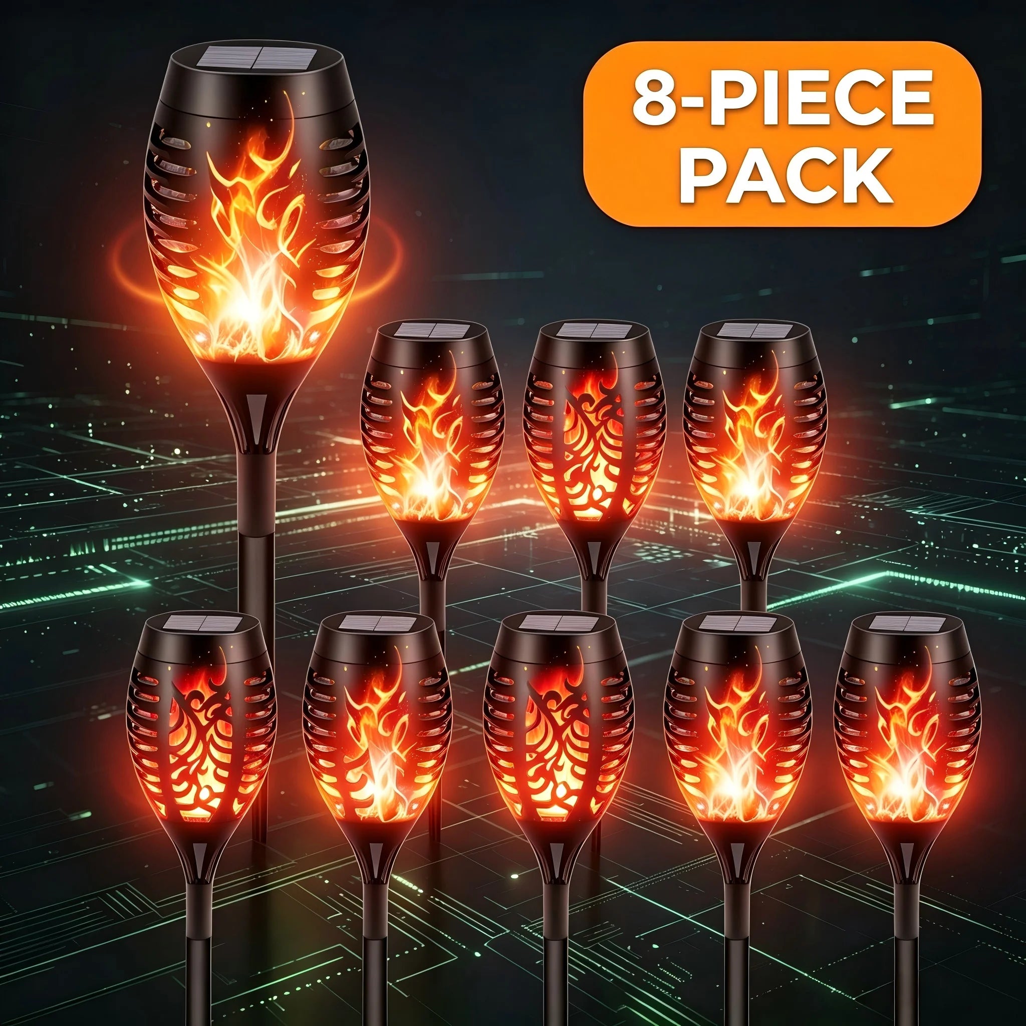 6/8/12 packSolar Torch Lights with warm Flickering Flame, Waterproof Outdoor Halloween Decorations for Garden Yard Path, Spooky Holiday Landscape Lighting for Haunted House Atmosphere, 51cm Solar Powered Stake Lights, 12cm Wi