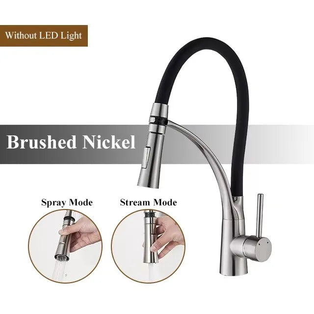 Rubber Kitchen Faucet Mixer Tap Rotation Pull Down Stream Sprayer Taps Hot Cold Water Tap with Single Handle Kitchen Tap