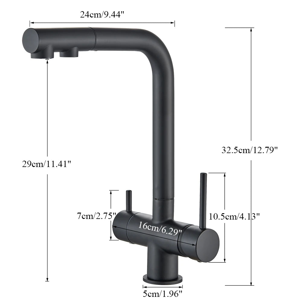 Black Water Purifier Kitchen Faucet 2 In 1 Pull Out Flexible Hot and Cold Water Mixer Tap with Filter Nozzle Faucets