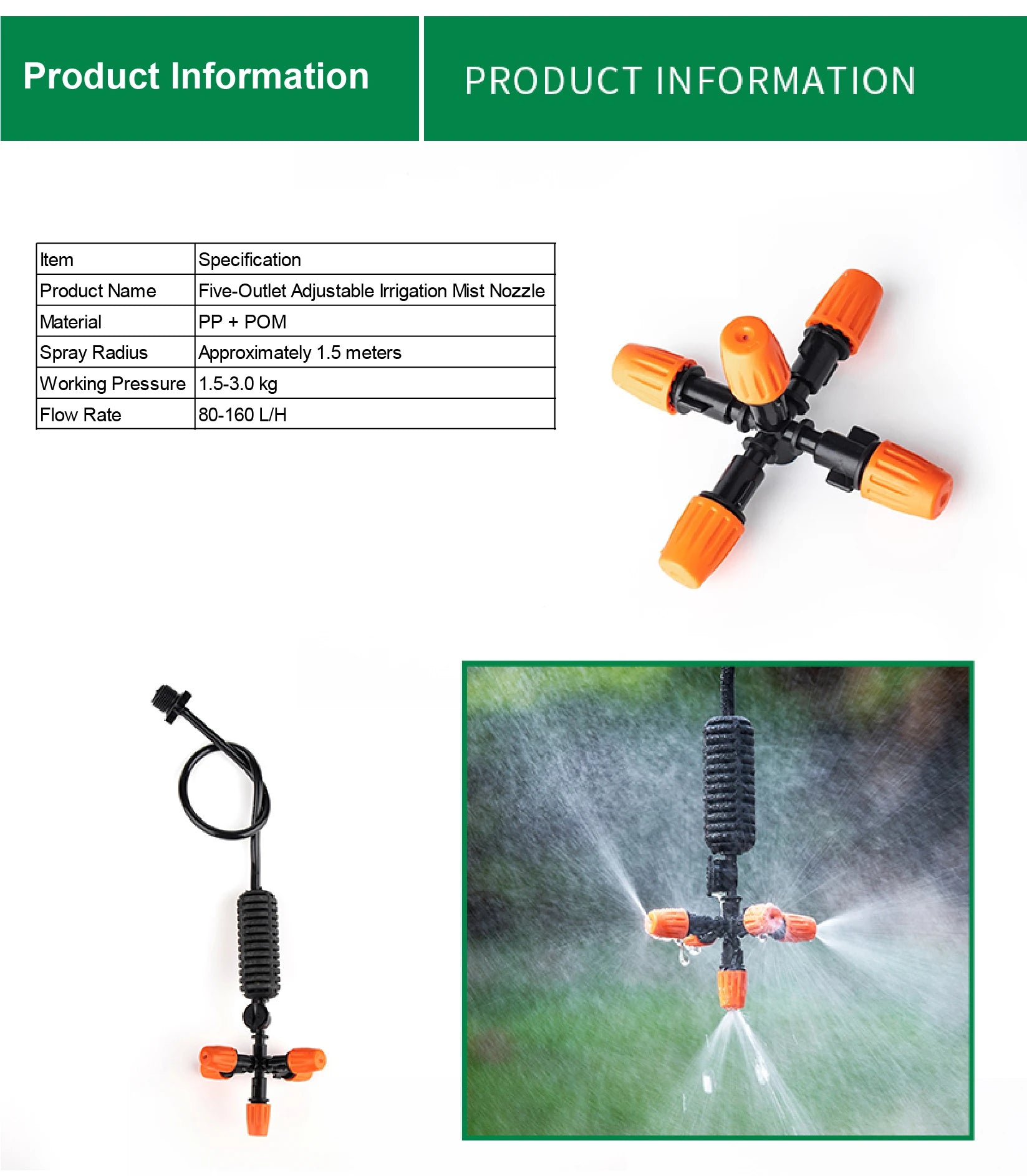 Inverted Micro Sprinkler Nozzle Set 360 Rotating Misting Spray Irrigation Sprayer Cooling Dust Garden Greenhouse