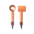 Orange high-speed negative ion bladeless hair dryer with magnetic attachments and ergonomic metallic handle design.
