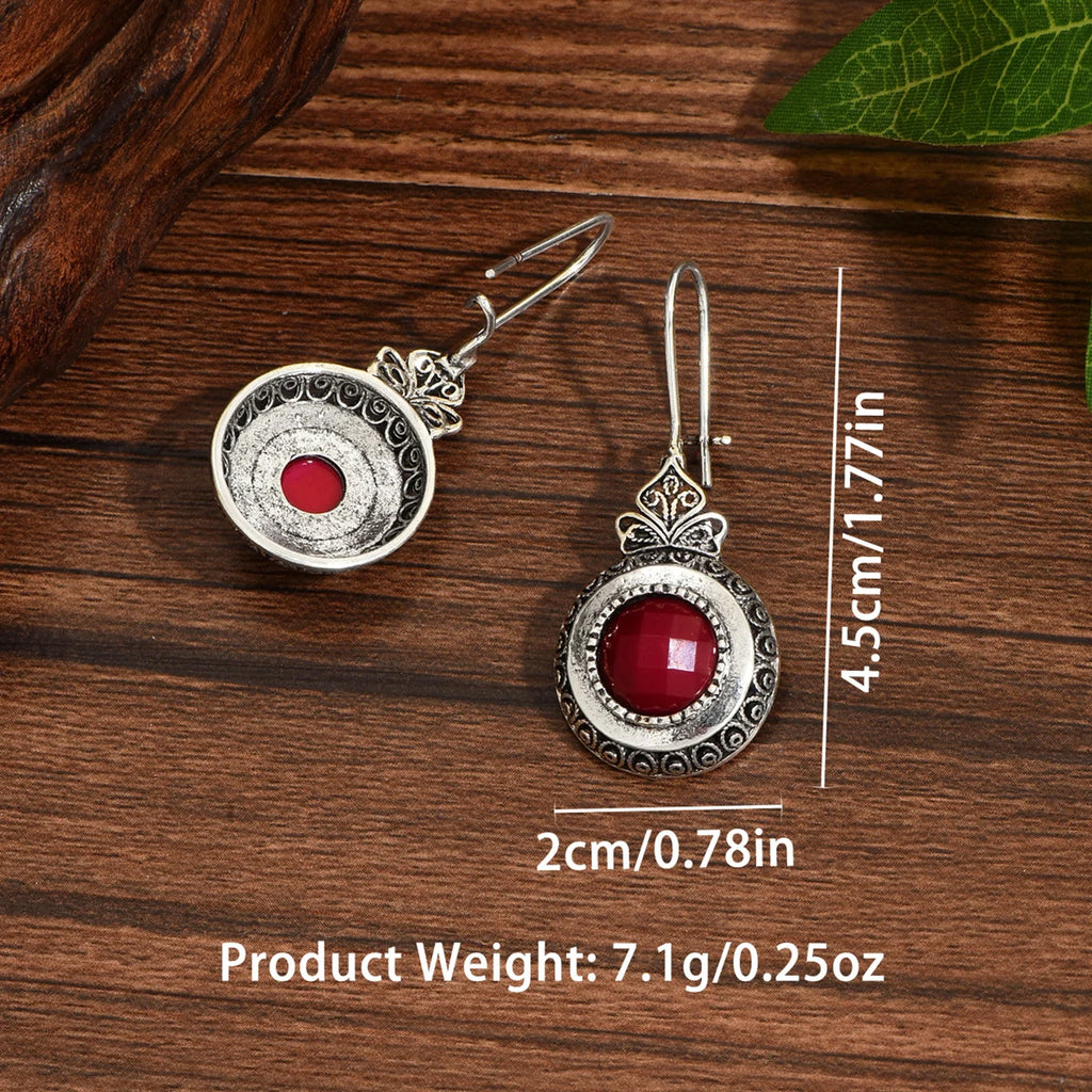 Retro Round Inlaid Redstone Earrings With Geometric Creativity Silver women's Jewelry Pendant Earrings