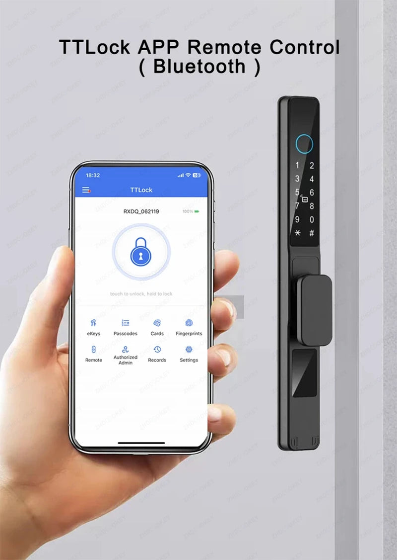 Slim 3.5cm Waterproof Aluminum Smart Door Lock with TTLock Bluetooth Fingerprint Password IC Card APP Control for Sliding Doors