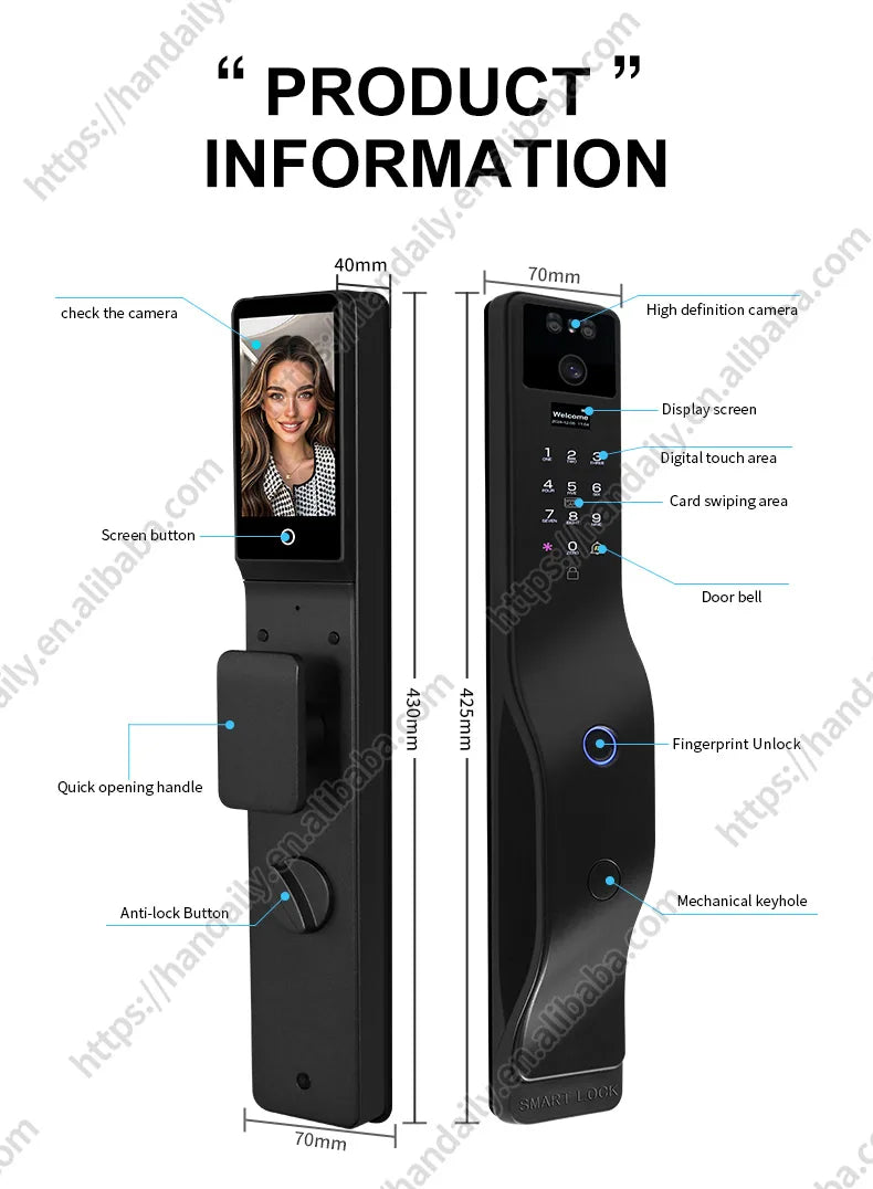 Face Recognition Smart Door Lock Israel Mortise Wifi Fingerprint Cerradura Tuya Inteligente Digital Lock With Camera For Home