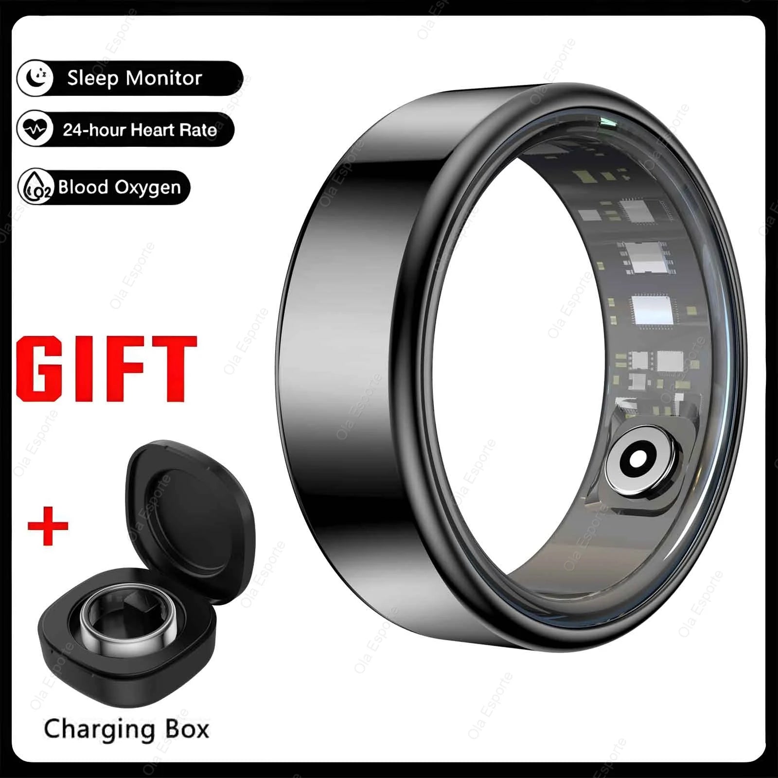R09 Smart Ring Men Women with Charging Case,Heart Rate Blood Oxygen,Skin Temperature Monitor,5ATM Waterproof For Android iOS