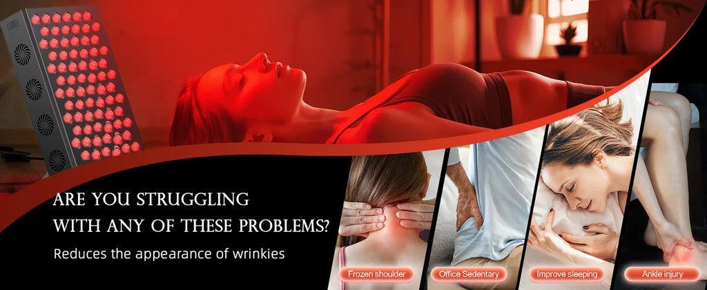 Red light therapy panel for pain relief and anti-aging with infrared LED for face, body, and injury recovery support.