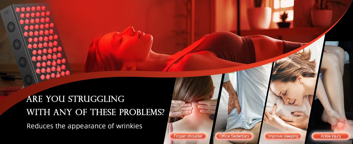 Red light therapy panel for pain relief and anti-aging with infrared LED for face, body, and injury recovery support.