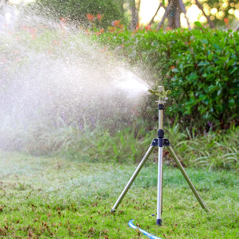 360° Rotating Tripod Sprinkler, Zinc Alloy Adjustable Automatic Water Sprinkler for Lawn Garden Vegetable Irrigation