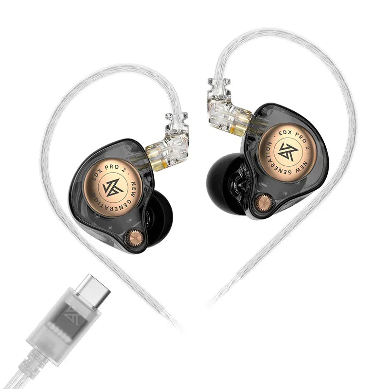 KZ EDX Pro In-Ear Monitors | HiFi Wired 3.5mm Earphones | Tidesmit Black NO MIC Type-c Tidesmit