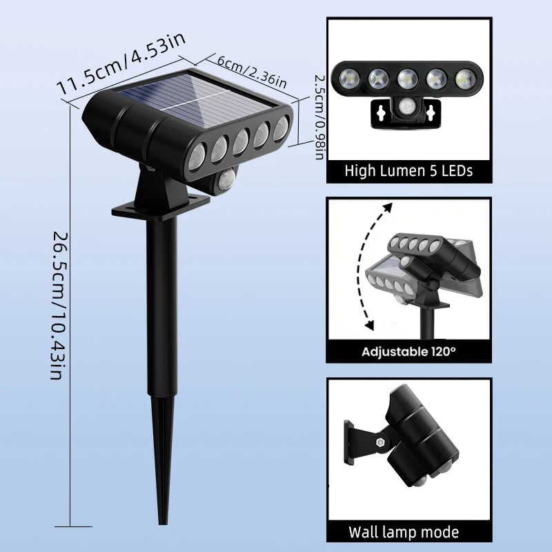 4PCS Solar Powered Outdoor Wall Light 3 Modes Security Lamp for Patio Garden Porch Fence Corridor Balcony 5 LED Bulbs Motion Sensor Solar Pathway