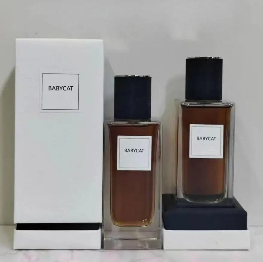 Babycat unisex 125ml oriental woody floral perfume. Rectangular glass bottle, long-lasting scent for men and women.