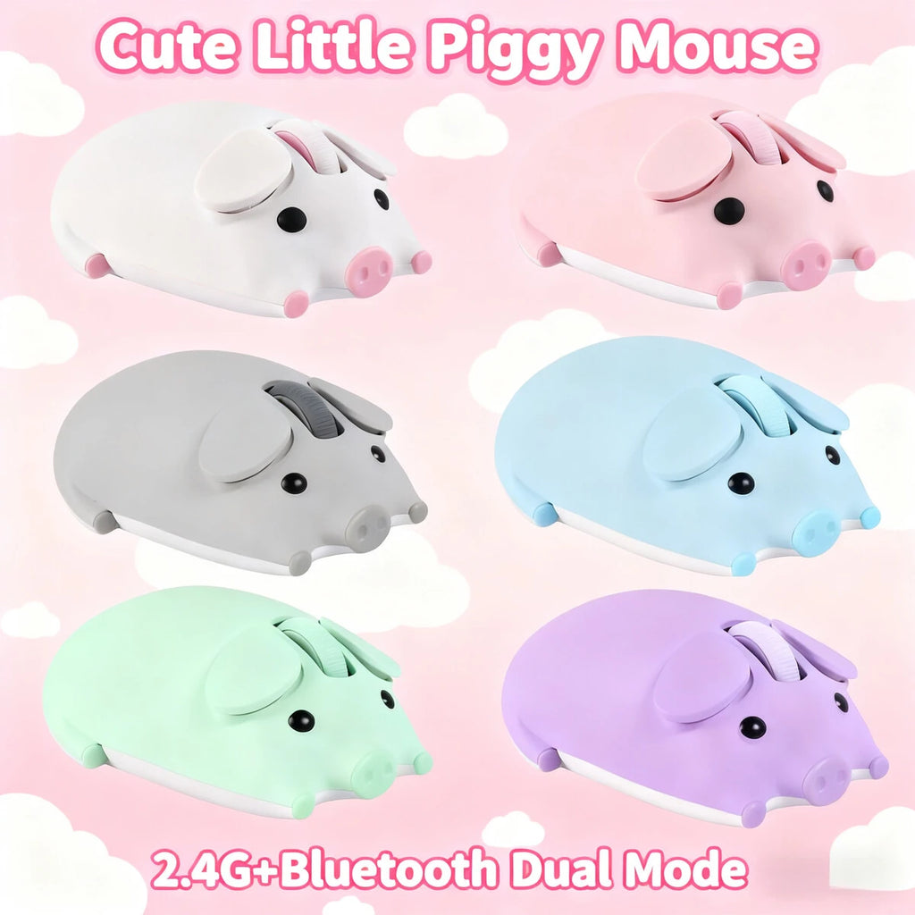 Cute Little Piggy Wireless Bluetooth Dual-Mode Mouse Ergonomics Portable Long Battery Life Office Mause For PC Laptop Kids Gifts