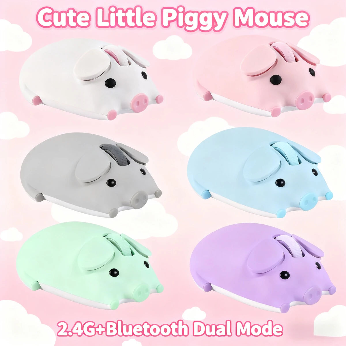 Cute Little Piggy Wireless Bluetooth Dual-Mode Mouse Ergonomics Portable Long Battery Life Office Mause For PC Laptop Kids Gifts