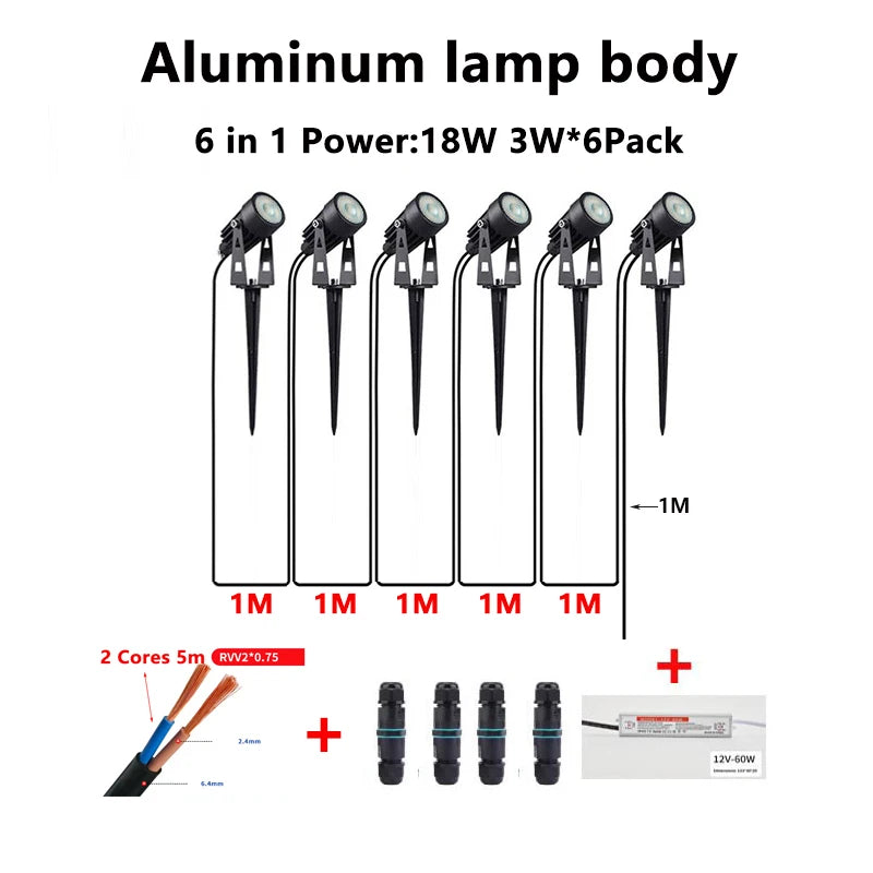 24V Low Voltage LED Garden Spot Lights 6-14Pack IP65 Waterproof + Transformer Outdoor Yard Patio Pathway Decorative Lighting