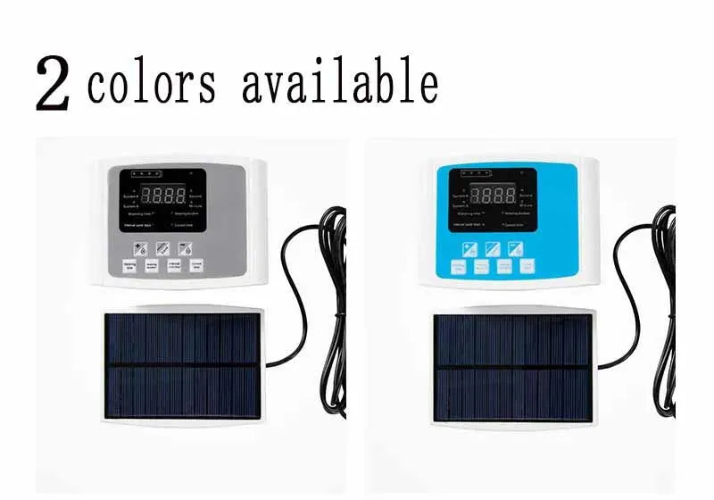 Solar irrigation controller with solar panel, two color options black and blue