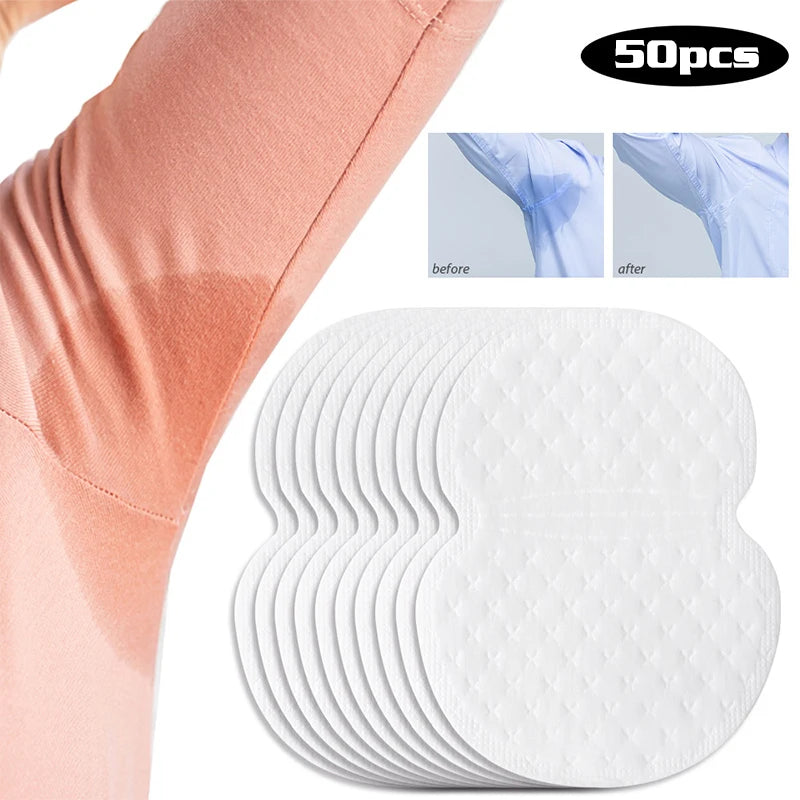 Tidesmit 50pcs disposable unisex underarm sweat pads for effective summer perspiration and odor protection.