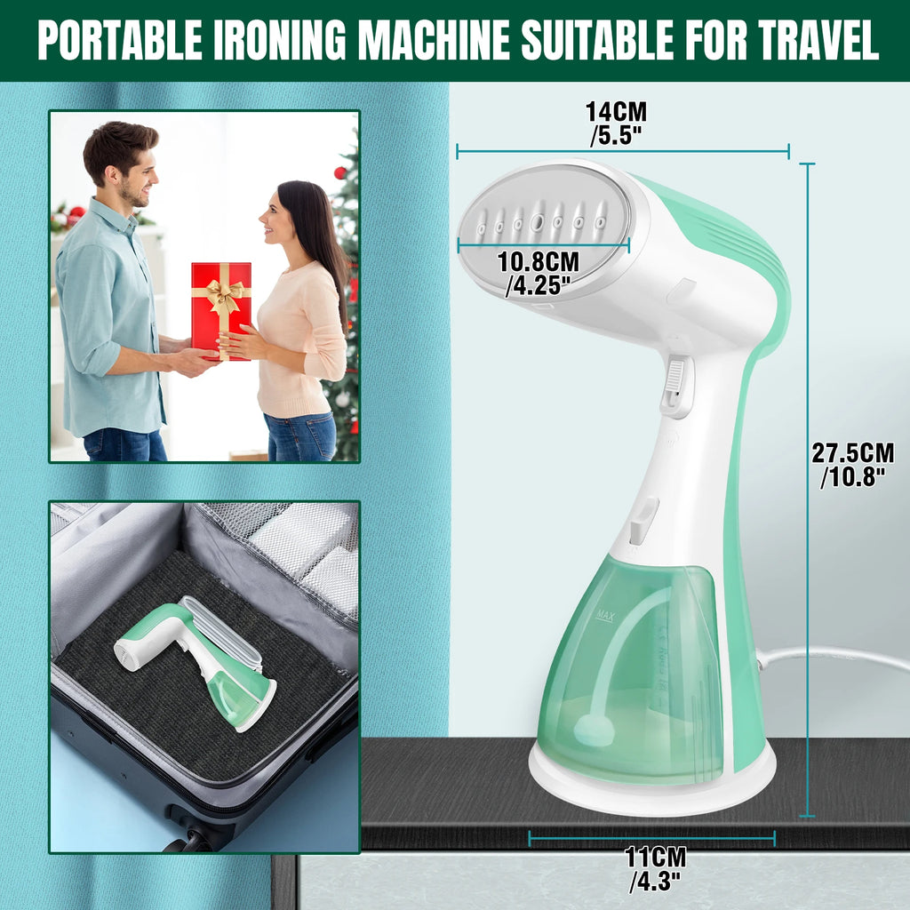 Tidesmit BRIEFNESS handheld garment steamer showing quick 30s heating element and powerful steam nozzle design