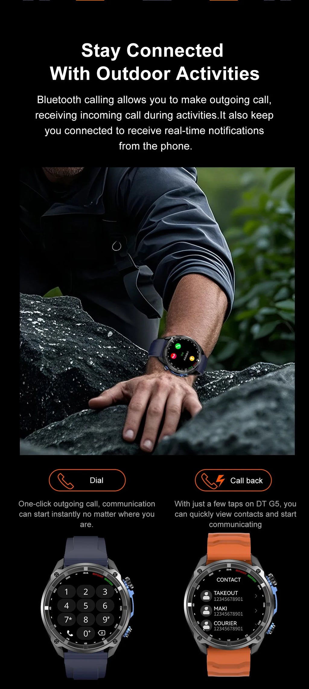 2026 New Outdoor Adventure DT G1 Smart Watch GPS Offline Map 100+Sports Mode Fitness 3ATM Waterproof Bluetooth Call Smart Watch