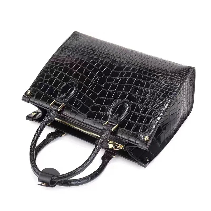 Authentic Crocodile Skin Classic Women's Small Totes Handbag Genuine Exotic Leather Female Work Purse Lady Single Shoulder Bag