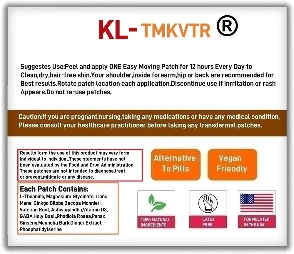 30 Patches Cortisol Transdermal Patches with Magnesium Glycinate,  L-Theanine, Lions Mane for Focus, Mental Clarity, Energy