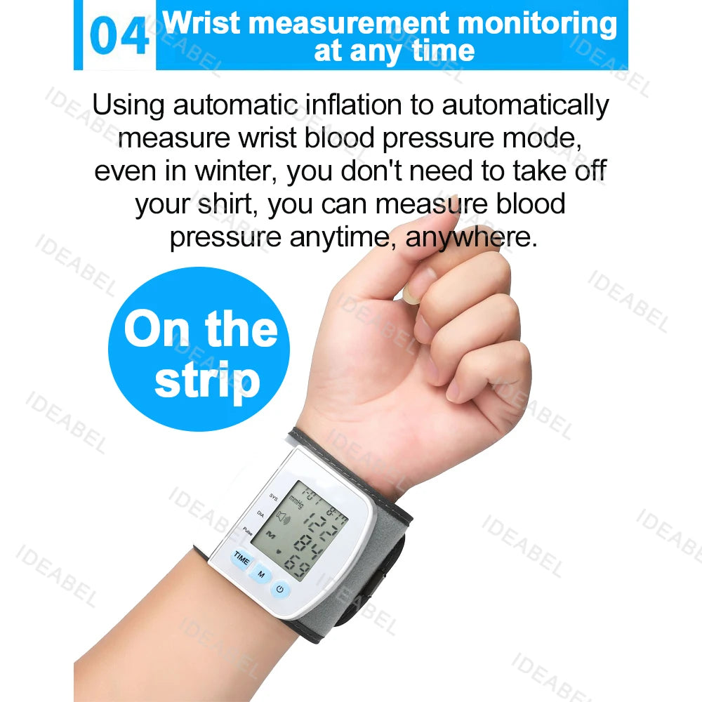 Smart LCD Screen English Voice Broadcast Wrist Blood Pressure Monitor Digital Automatic BP Tonometer Heart Rate Sphygmomanometer