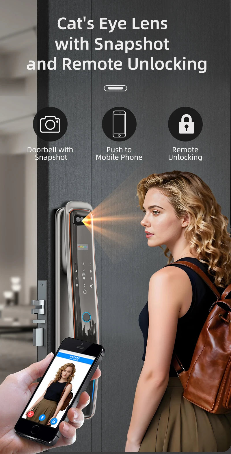 Wifi Wishome APP Face Recognition Smart Door Lock With Camera   Digital Door Lock Automatic Door Lock