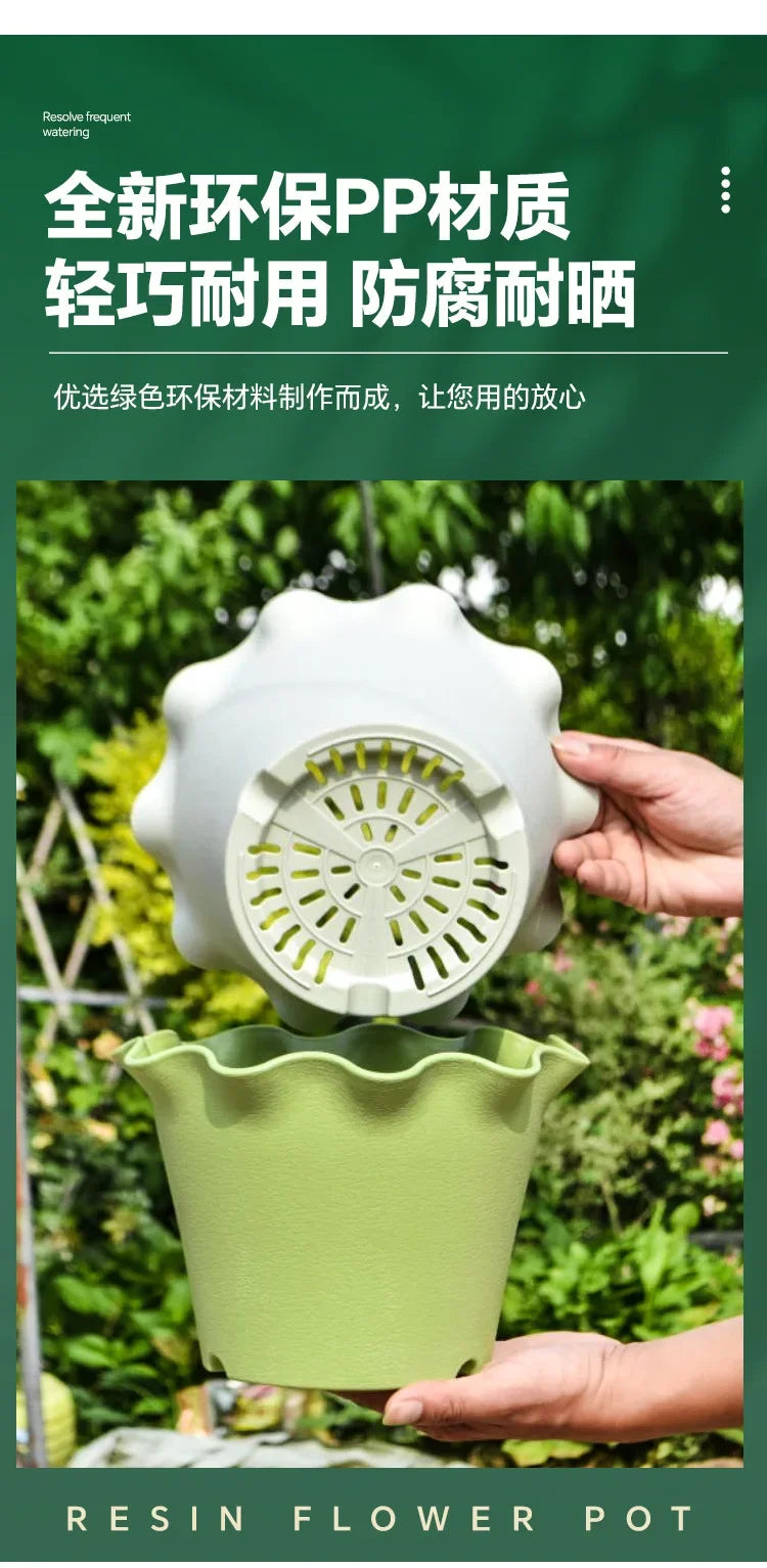 Flower Pot Lotus Leaf Edge Household Thickened Plastic Indoor Balcony Lily Wind and Wave Edge Pot 2pcs (Flower Pots Bases)