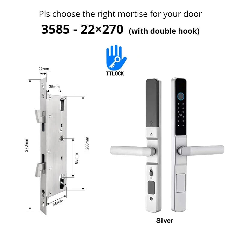 Slim 3.5cm Waterproof Aluminum Smart Door Lock with TTLock Bluetooth Fingerprint Password IC Card APP Control for Sliding Doors