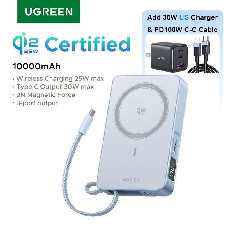 Magnetic 20000mAh Fast Charging Power Bank - PD USB-C Portable Charger 30W US Bundle Tidesmit