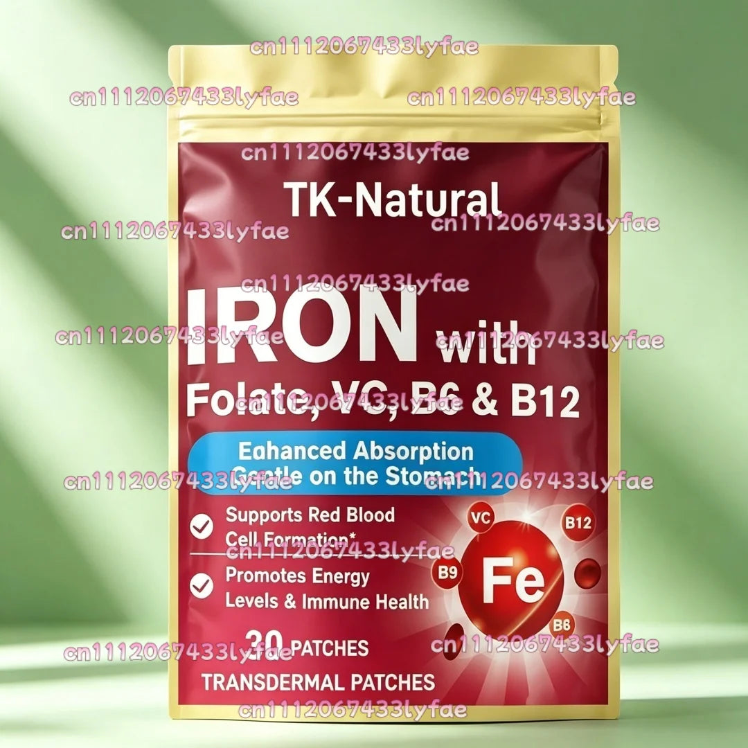 30 Patches Iron Transdermal Patches for Women & Men with Vitamin C, B6, B12, Folate for Blood Health & Energy Boost