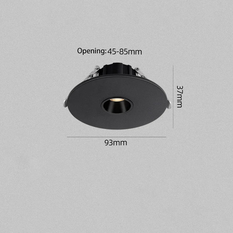 Black recessed round LED spotlight, 93mm, 45–85mm opening range