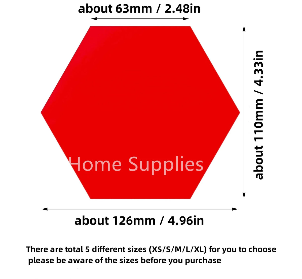 Red hexagon mirror sticker, approx 126mm x 63mm.