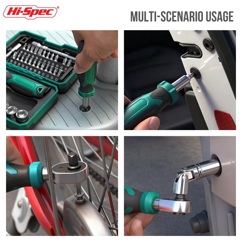 Hi-Spec 1/4" Drive Quick-Release 40 in 1 Ratchet Socket Bit Set Cr-V Steel Phillips/Slotted Screwdrivers for Repair & Hand Tools