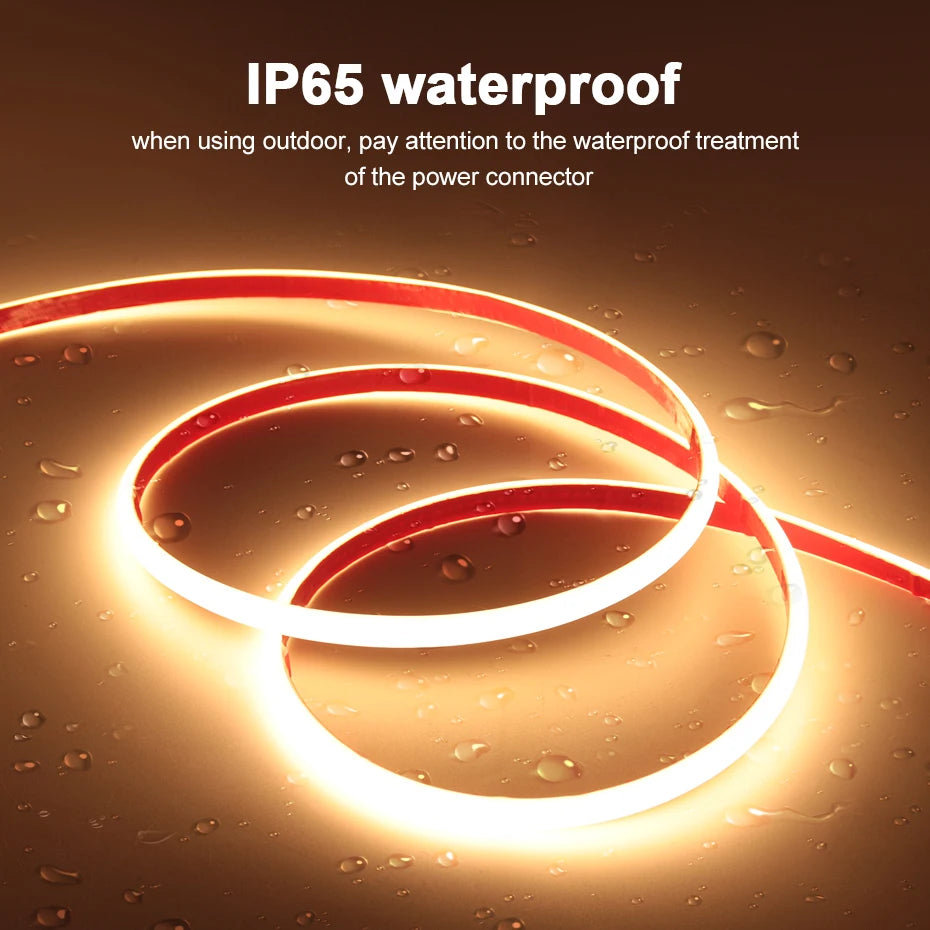 Self-adhesive 220V COB LED Strip 288LEDs/m IP65 Waterproof 1m-25m Length with Timing Dimming Switch EU/AU/UK Plug for Lighting