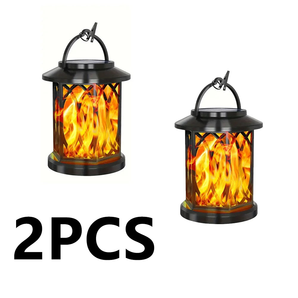 2PCS Solar Flame Hanging Lamp Outdoor Solar Light Garden Waterproof Flame Flickering Effect Christmas Garden Patio Yard Path Light