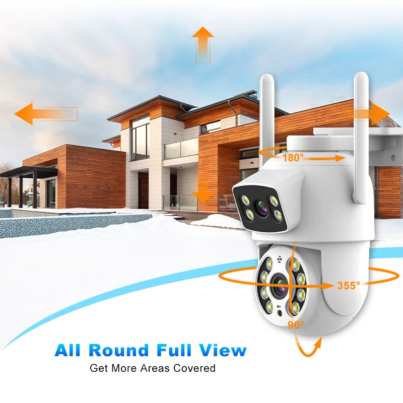 8MP 4K Dual Lens with Dual Screen PTZ Wifi Camera Ai Human Detect Auto Tracking Wireless Outdoor Surveillance Camera iCSee App