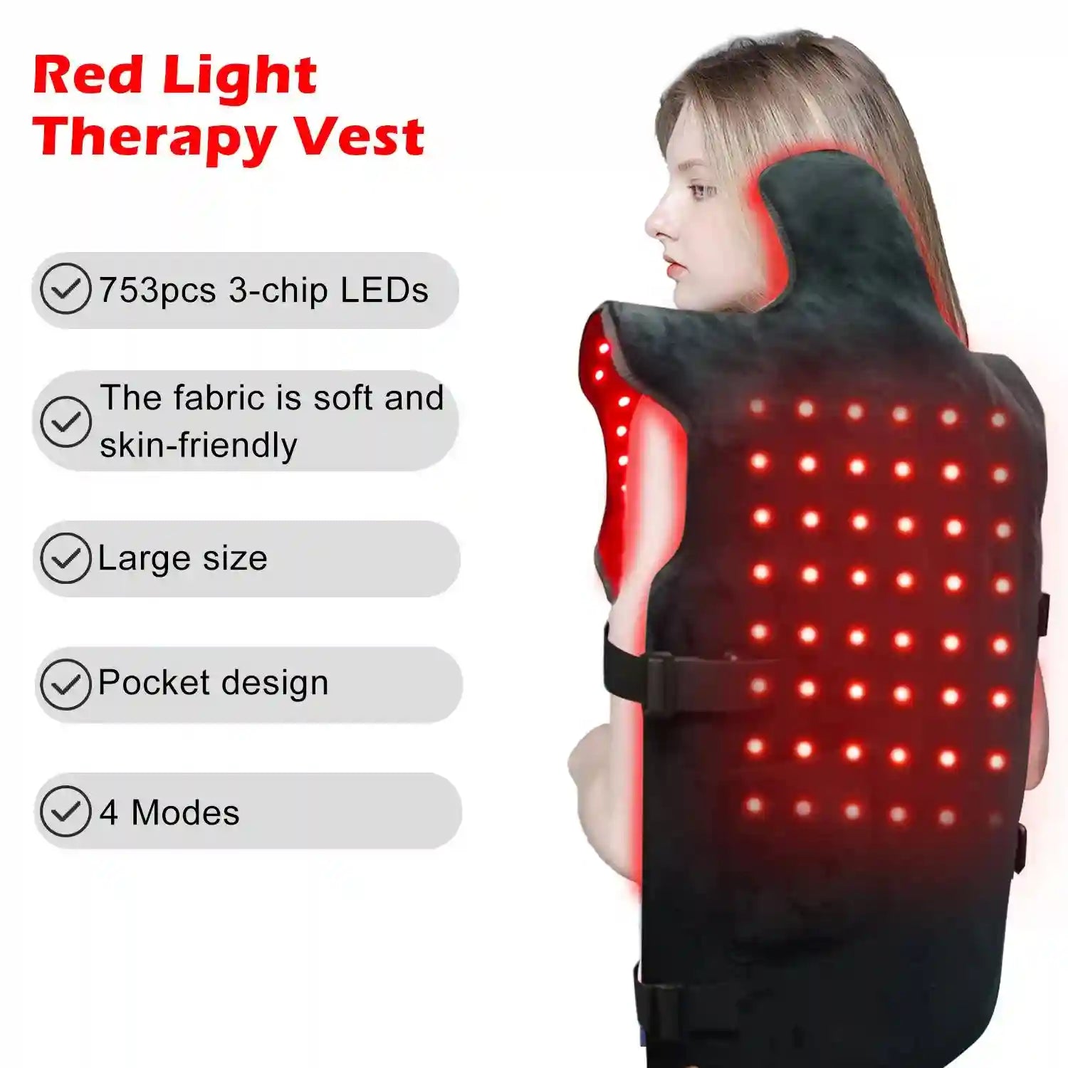 Red Light Therapy Vest - 660nm/850nm Back Muscle Relief Wrap Back Massage Instrument Tidesmit