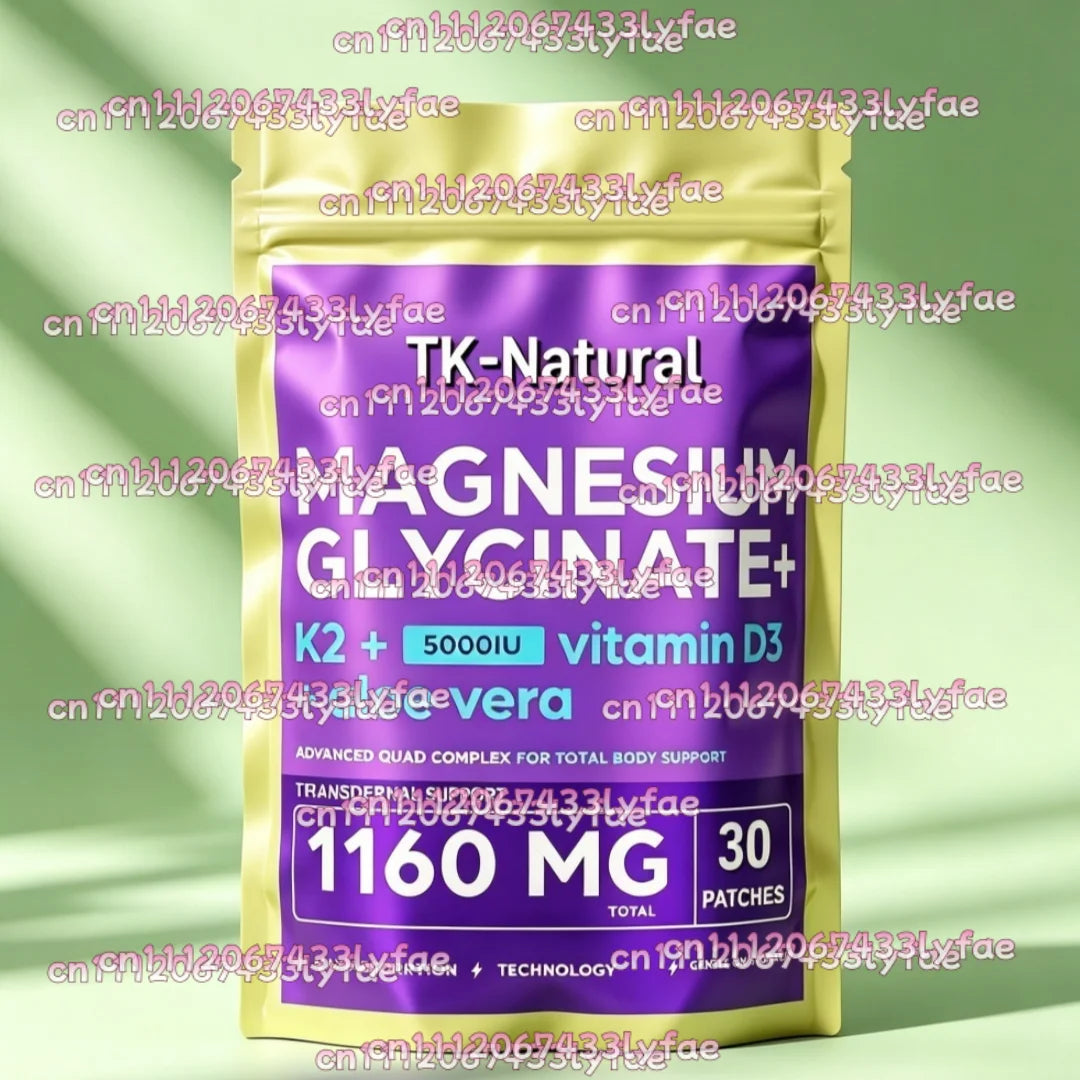 30 Patches Magnesium Glycinate Transdermal Patches With Aloe Vera, D3 & K2 – Supports Stress Response, Muscle Function & Healthy
