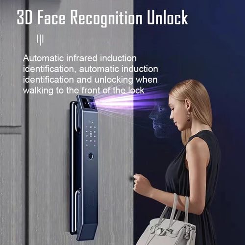 Smart door lock with camera screen and keypad for face recognition