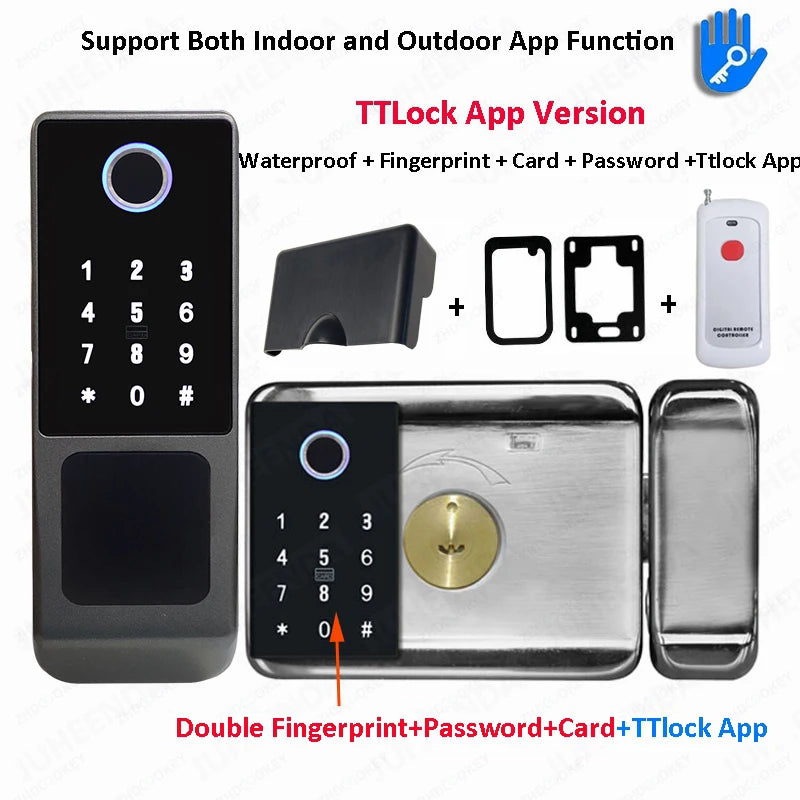Tidesmit waterproof smart lock with camera, fingerprint, RFID, and TTLock app remote control for secure home entry.