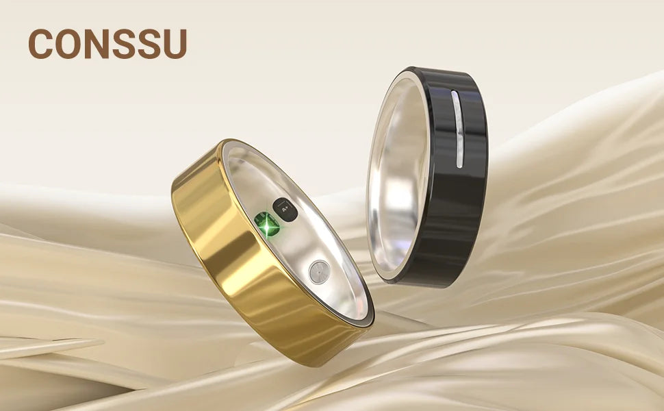Smart Health Ring - Black Ceramic Fitness Tracker with Biometric Sensors Tidesmit