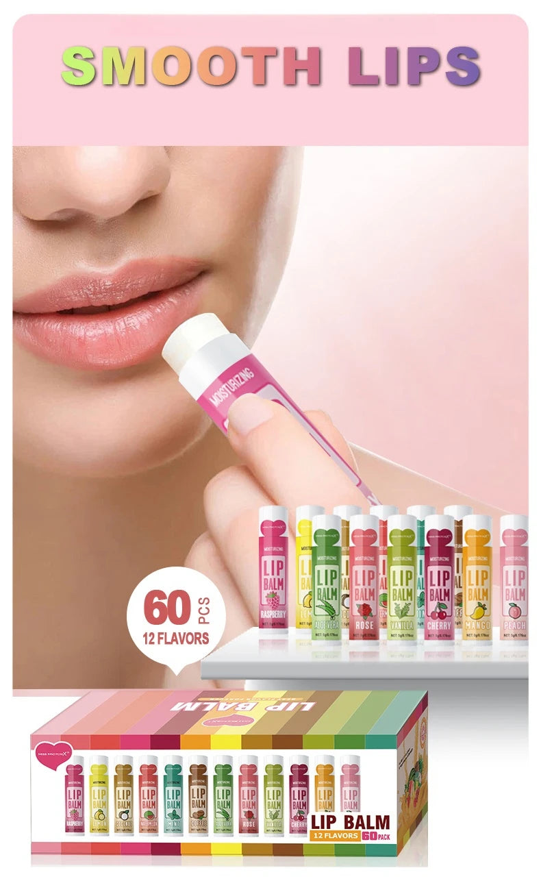 60-Piece Moisturizing Lip Balm Set - Hydrating Lip Care by Tidesmit Lip Care Tidesmit