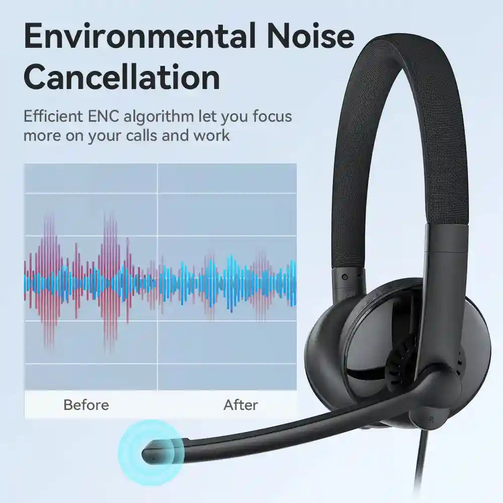 USB Wired Headset with Microphone - Noise Cancelling PC Office Headset Tidesmit