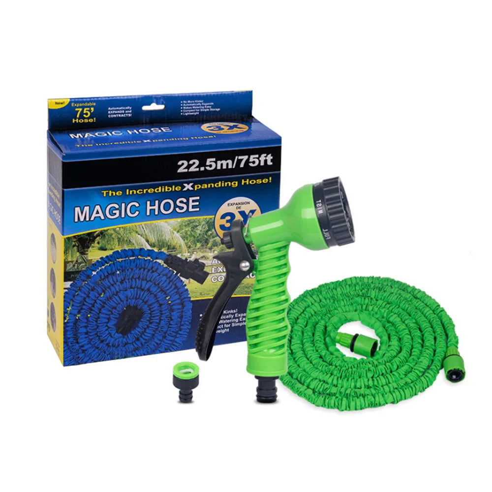25FT-100FT Telescopic Expandable Garden Hose Kit High Pressure Spray Gun 7 Nozzle Pattern for Car Washing Yard Watering Cleaning