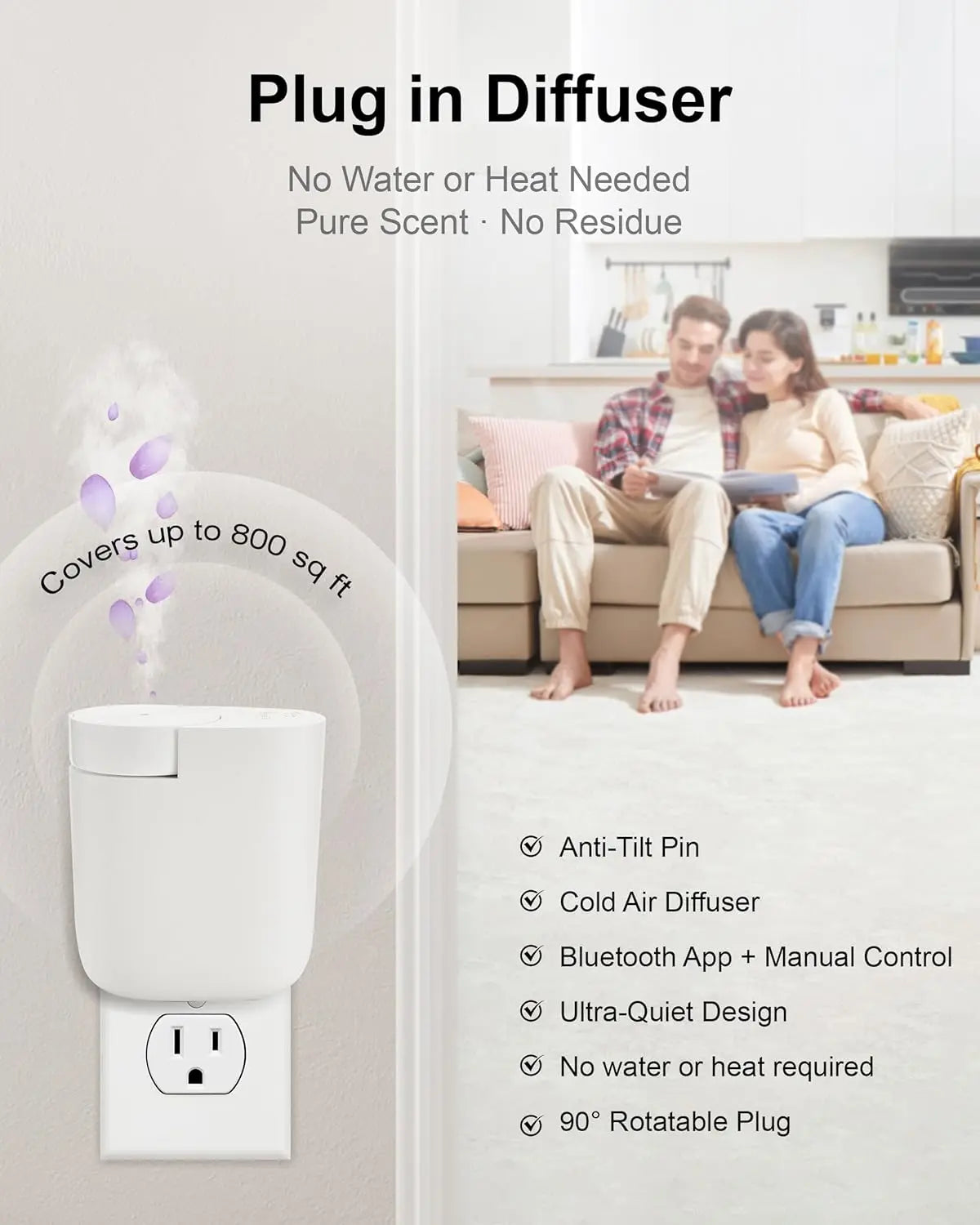 Plug-In Diffuser with Timer Control Scent Intensity Button Bluetooth APP Connectivity Waterless  Diffuser for Home, Hotel,Office