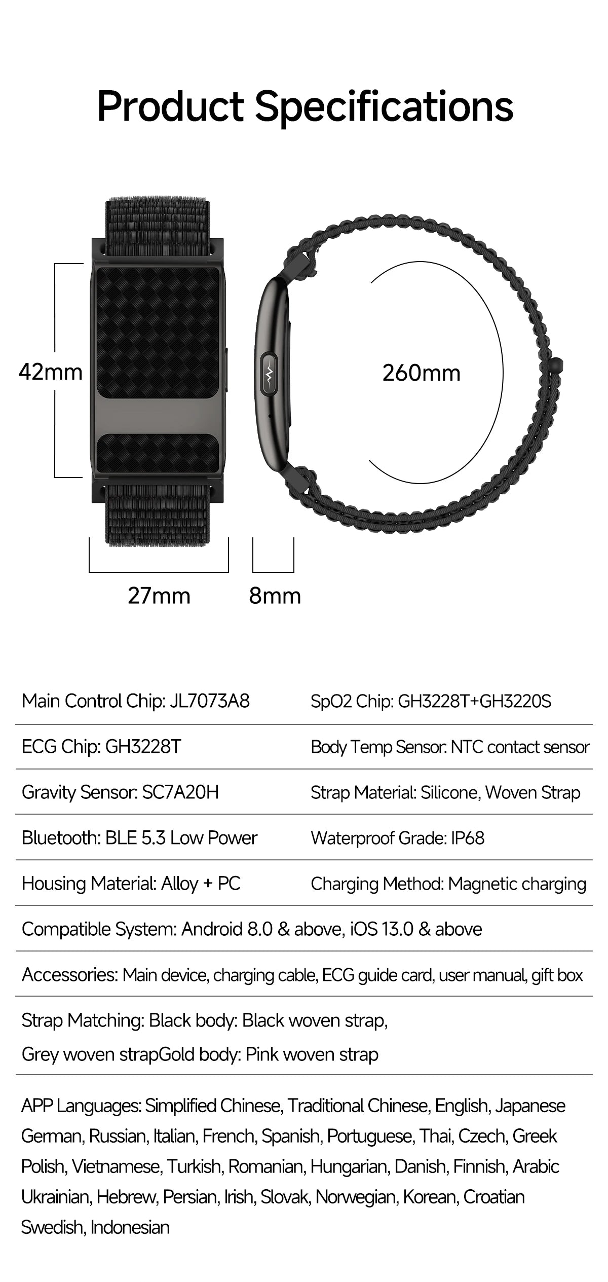 VWAR FLOW ECG Smart Fitness Bracelet Heart Rate Blood Oxygen Sleep Monitor Body Temperature Stress Tracker Women Men Health Band