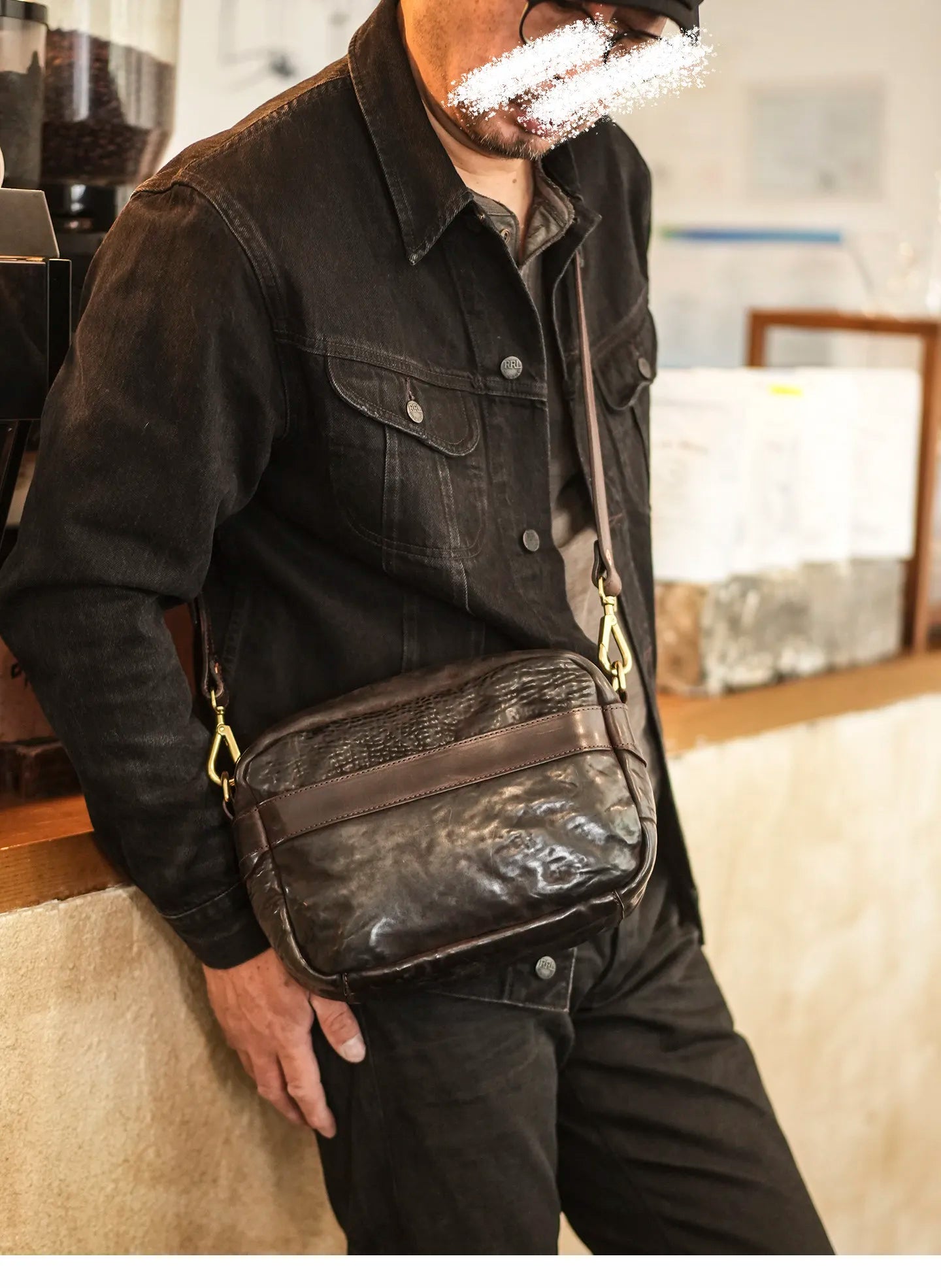 casual luxury padded genuine leather men's crossbody bag fashion vintage designer handmade real cow leather shoulder bag