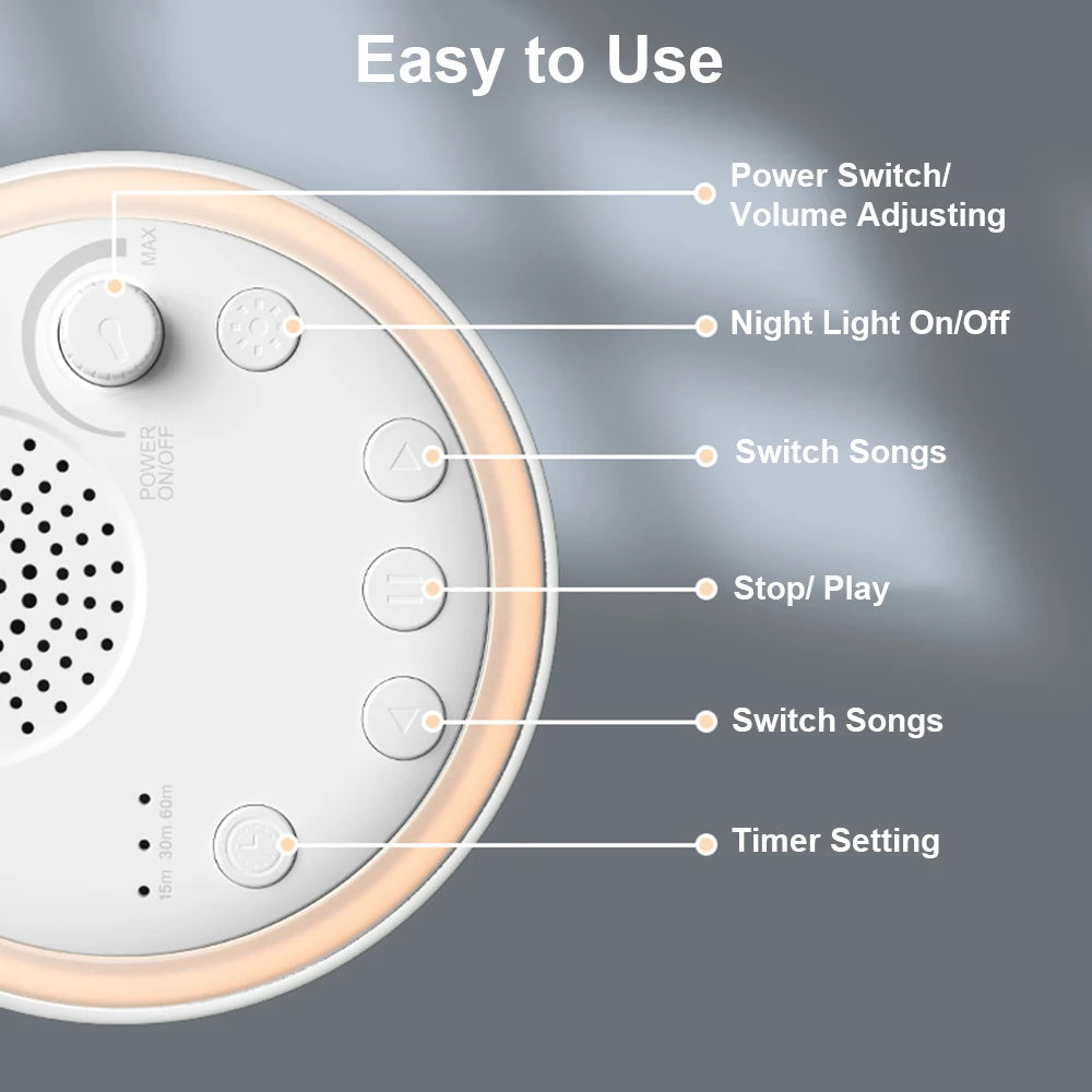 16 Soothing Sounds 15/30/60 min Timer White Noise Machine Mini Baby Sleep Machine Built-in Night Light for Baby Kids Adults
