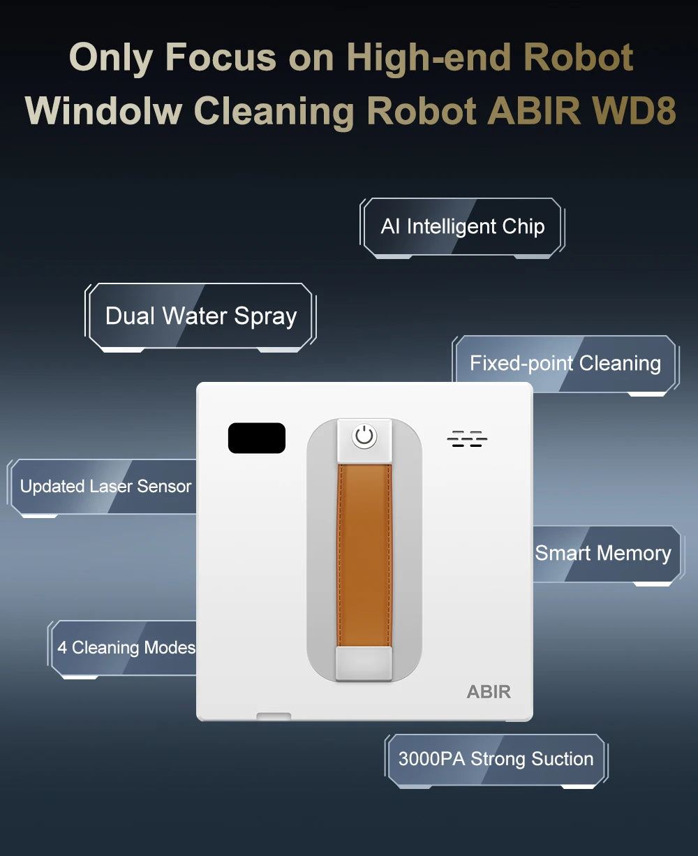Tidesmit ABIR WD8 robot window cleaner with dual water spray, laser sensor, and app control for glass wall cleaning