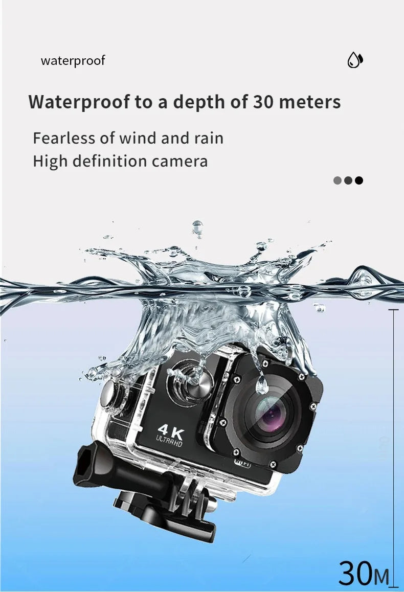 2.0" Action Camera Ultra HD 4K 30FPS WiFi Underwater Cameras Waterproof Helmet Bicycle Video Recording Cameras Outdoor Sport Cam